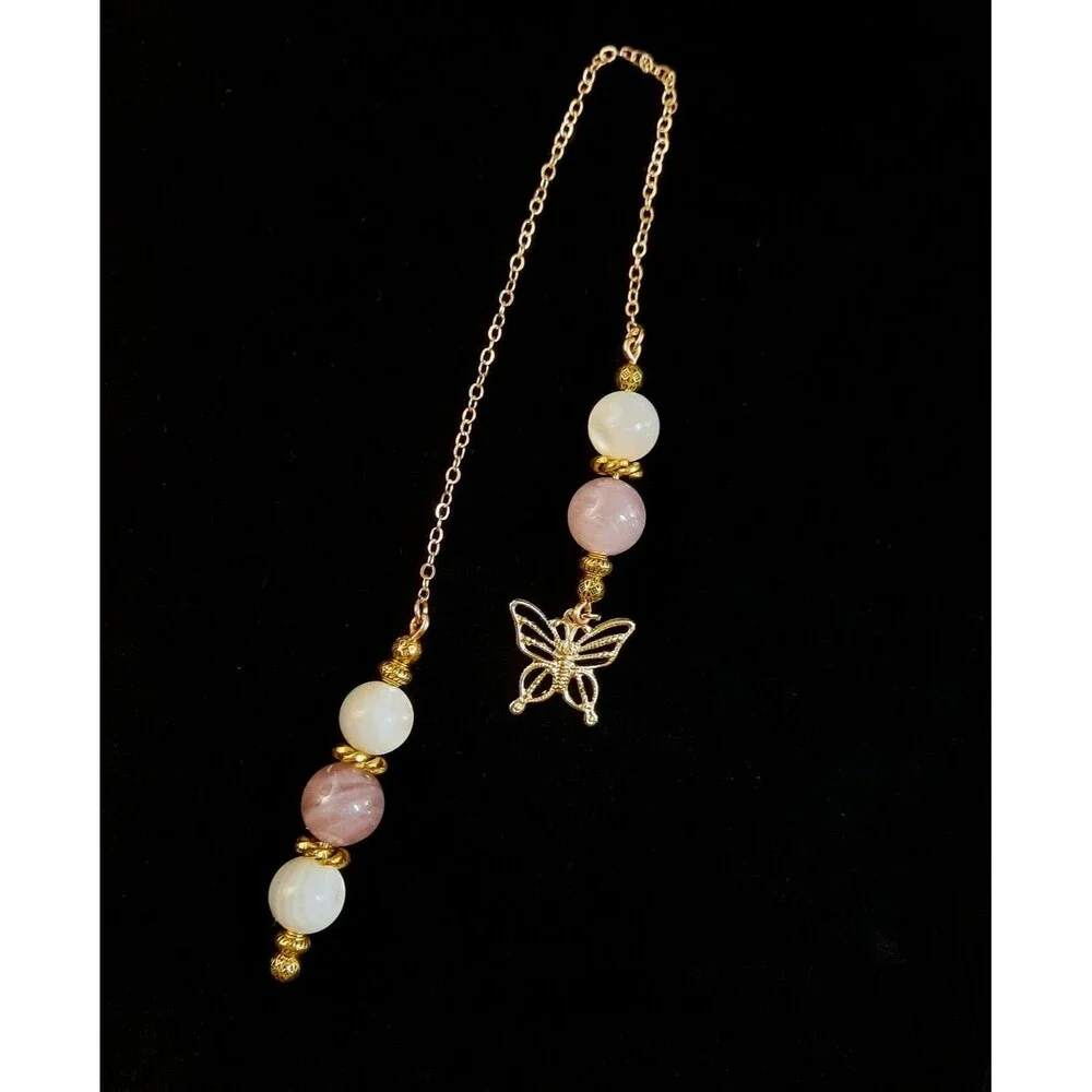Mother of Pearl & Rose Quartz Butterfly Charm Dowsing Pendulum